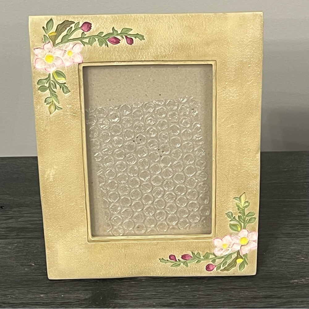 Vintage Burnes of Boston 5x7 Picture Frame Pink Flower Floral Leaf Ceramic